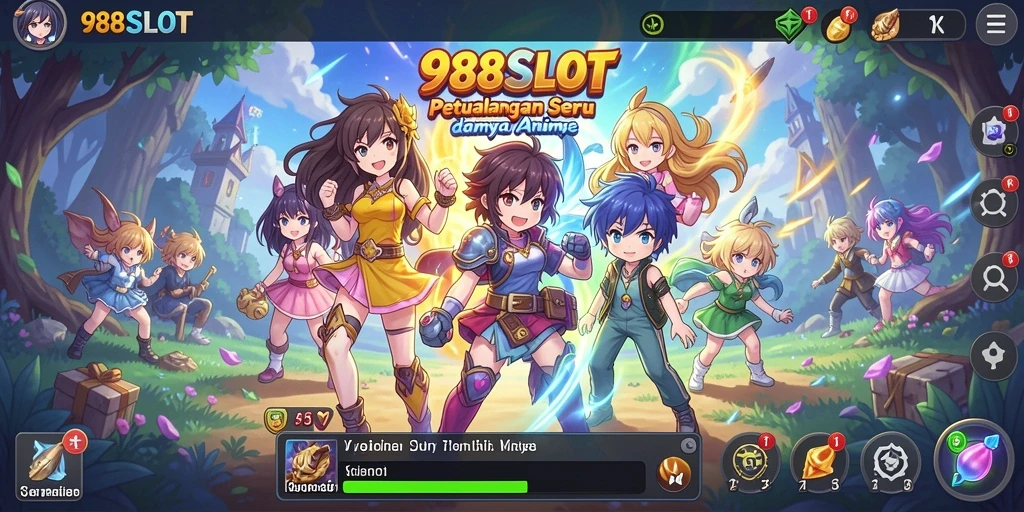 Screenshot gameplay 988SLOT menampilkan karakter Anime yang penuh aksi.
