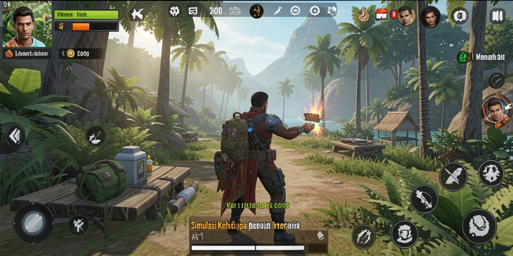 Screenshot gameplay AW8 menunjukkan interaksi karakter dalam simulasi kehidupan.