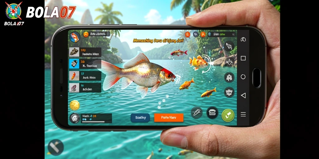 Tampilan gameplay BOLA07 yang menampilkan sesi memancing yang seru.