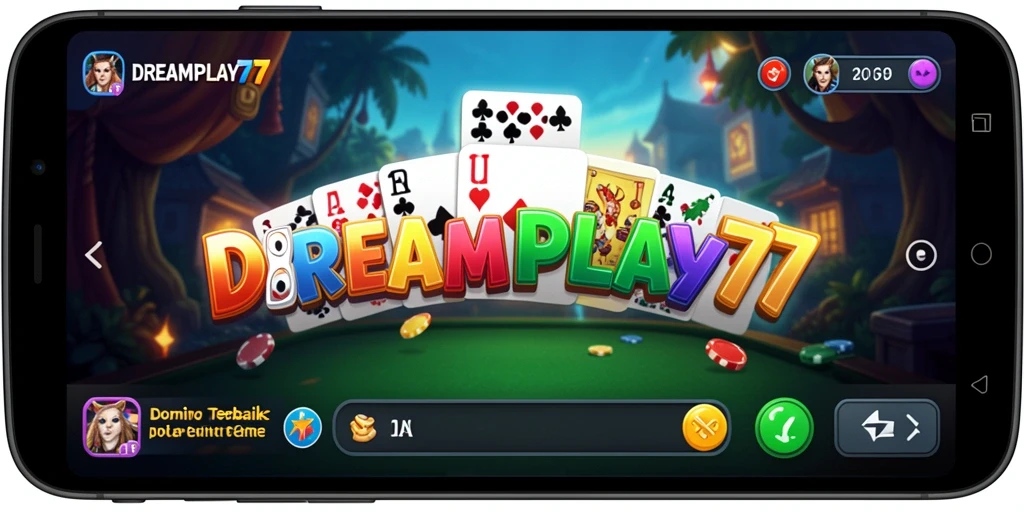 Screenshot permainan DREAMPLAY77 menampilkan gameplay Domino yang seru dan interaktif.
