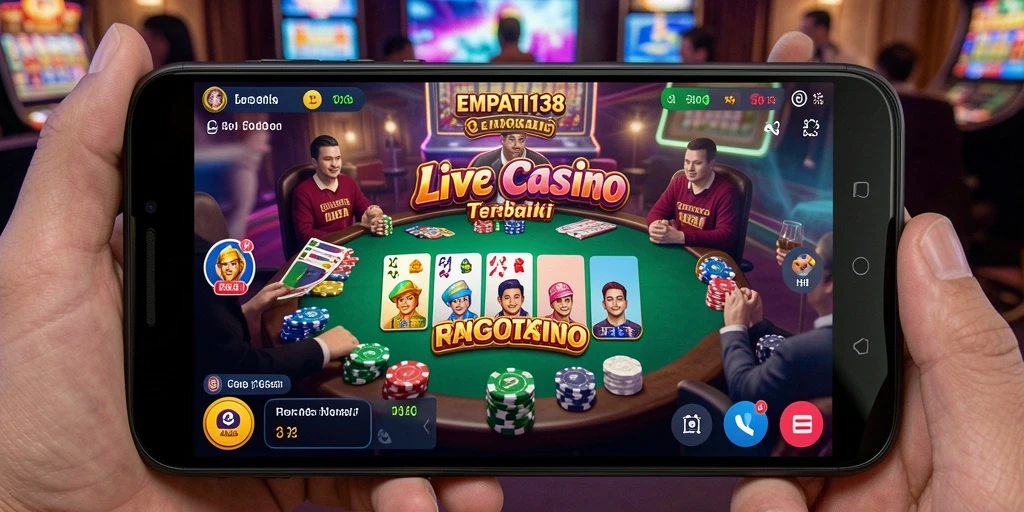 Screenshot gameplay Live Casino yang menampilkan dealer dan pemain.