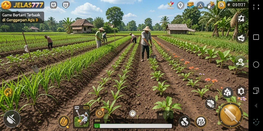 Tampilan gameplay JELAS777 yang menampilkan keindahan bertani.