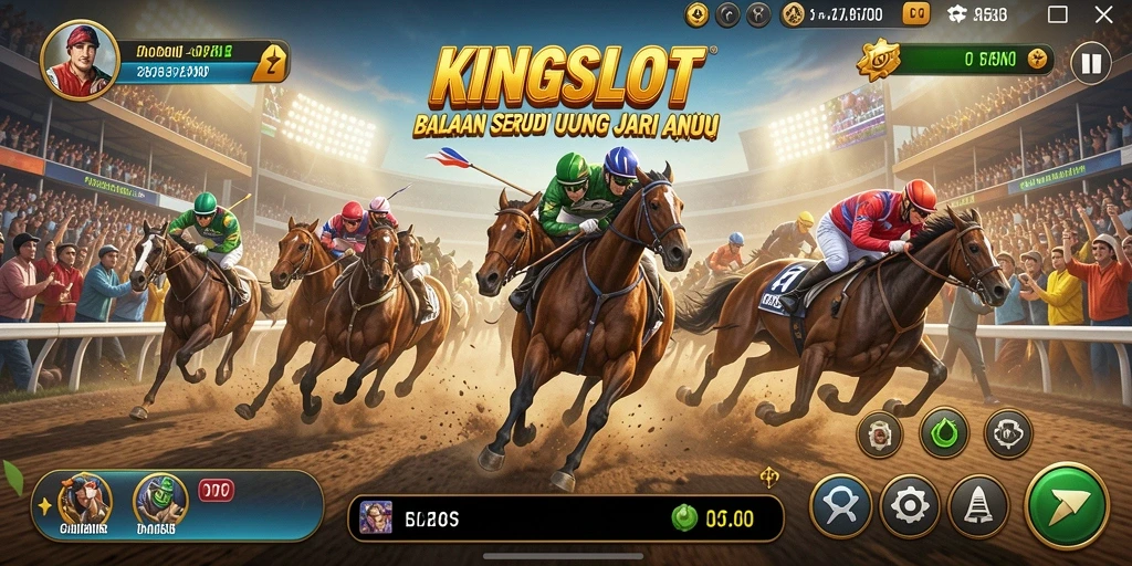 Tampilan gameplay KINGSLOT yang mendebarkan dan penuh aksi balapan.