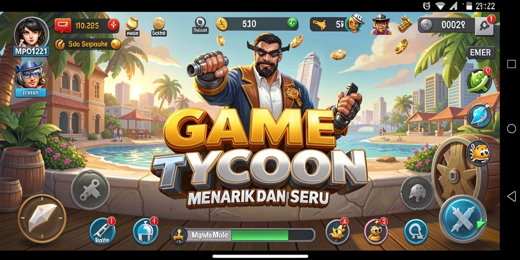 Tampilan gameplay seru MPO1221 dalam mengelola bisnis Tycoon.