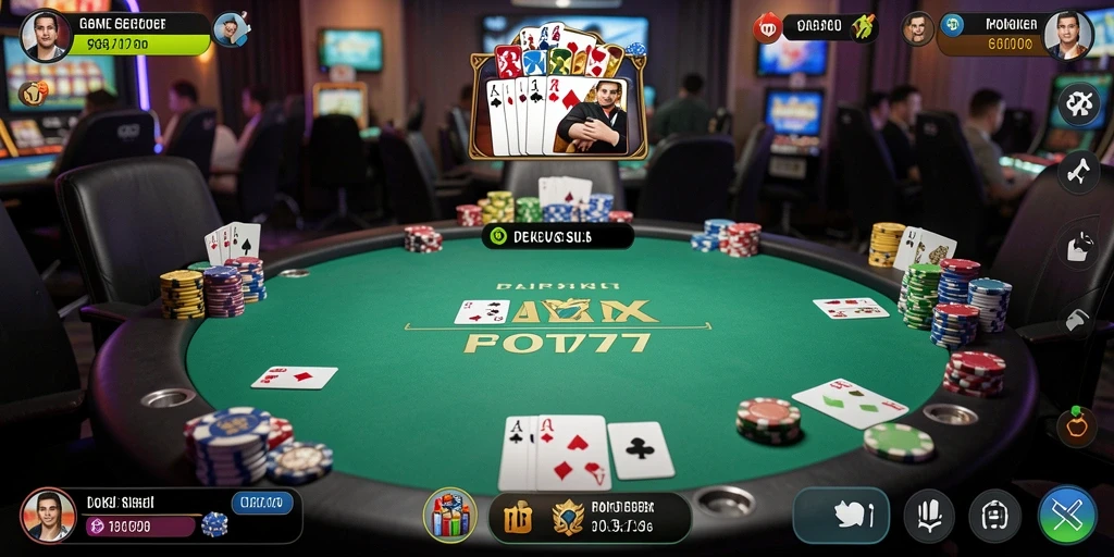 Tampilan gameplay poker yang menarik dan interaktif di MT777.