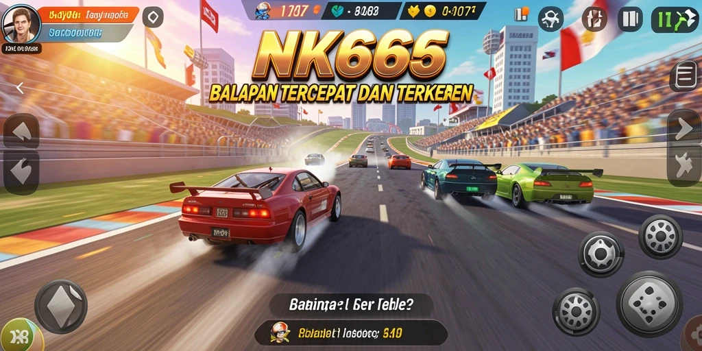 Tampilan gameplay sensasional di NK666 dengan mobil balap yang cepat.