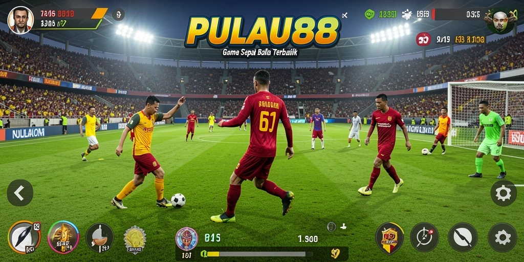 Screenshot gameplay PULAU88 menampilkan aksi seru di lapangan sepak bola.