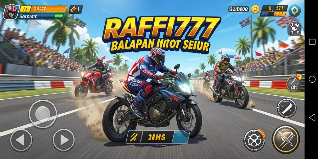 Screenshot gameplay menampilkan aksi balapan motor yang mendebarkan.