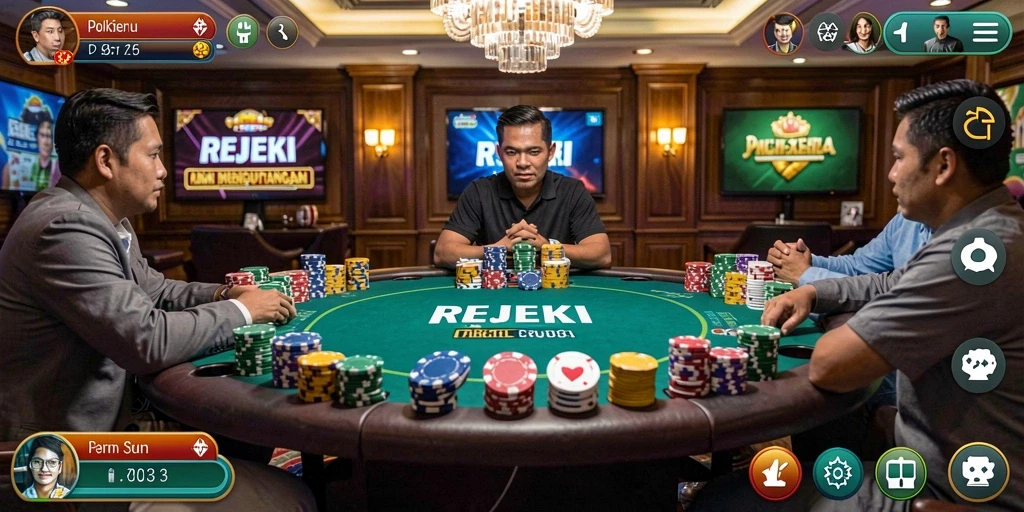 Screenshot tampilan gameplay Poker yang menyenangkan dan menegangkan.