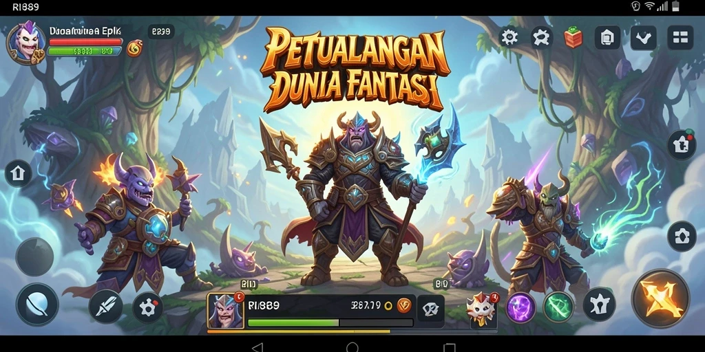 Screenshot utama RI889 menampilkan karakter dalam pertempuran seru.